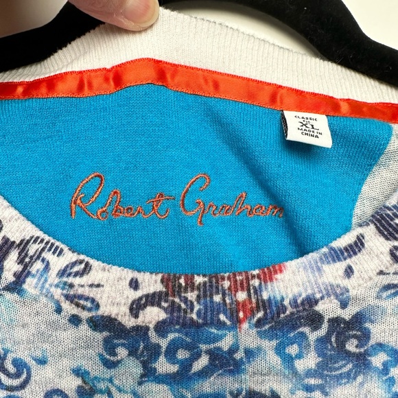 Robert Graham Barrel Paisley Graphic Print Linen & Cotton Knit Crewneck Sweater - Picture 7 of 13